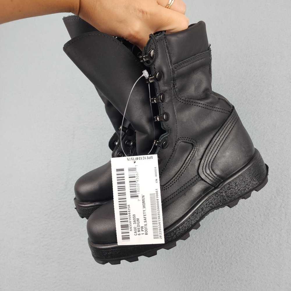 McRae 9082 Boots Womens Size 6 Black Leather Mid Calf Combat Safety Military NWT